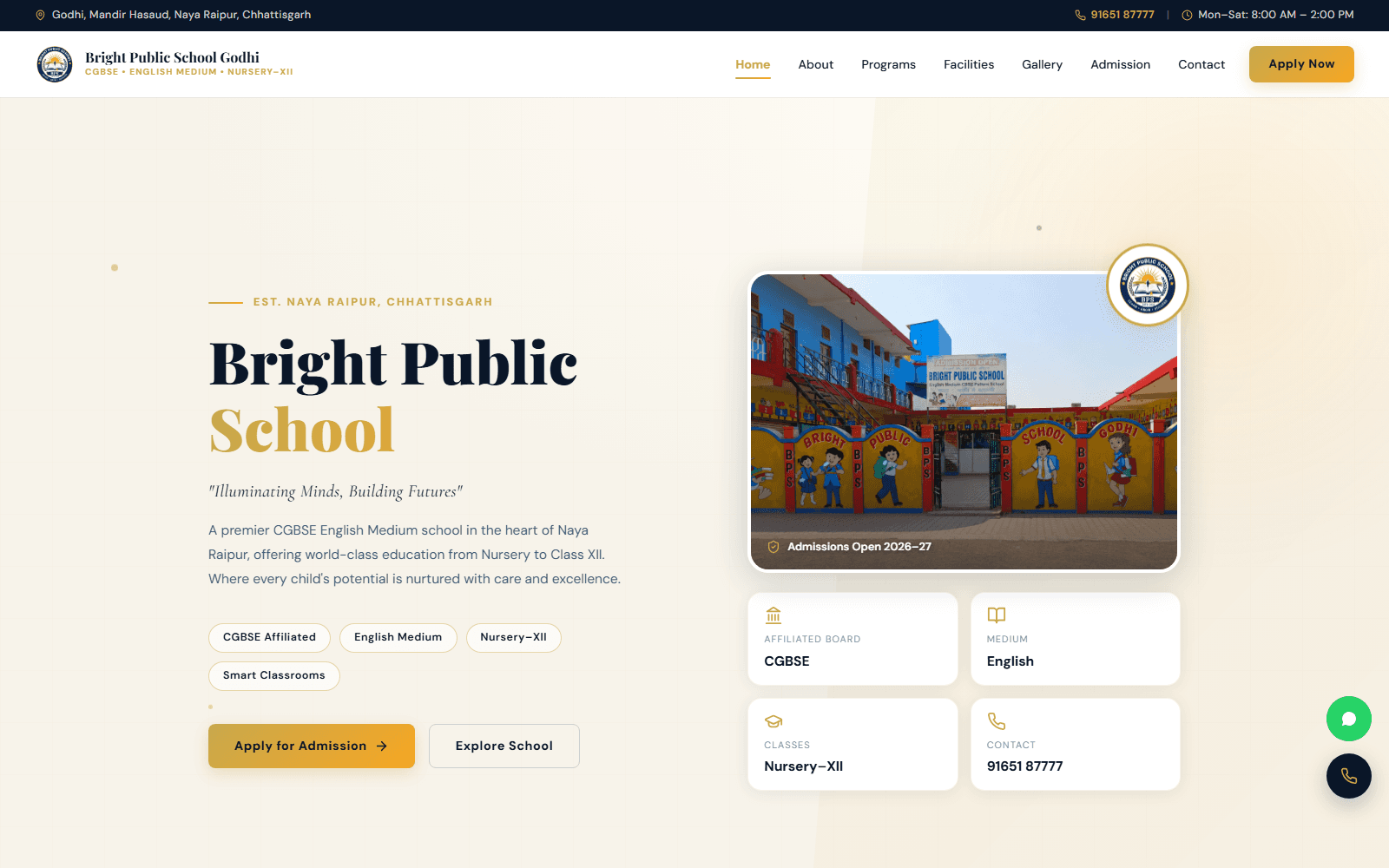 Bright Public School Godhi — live website